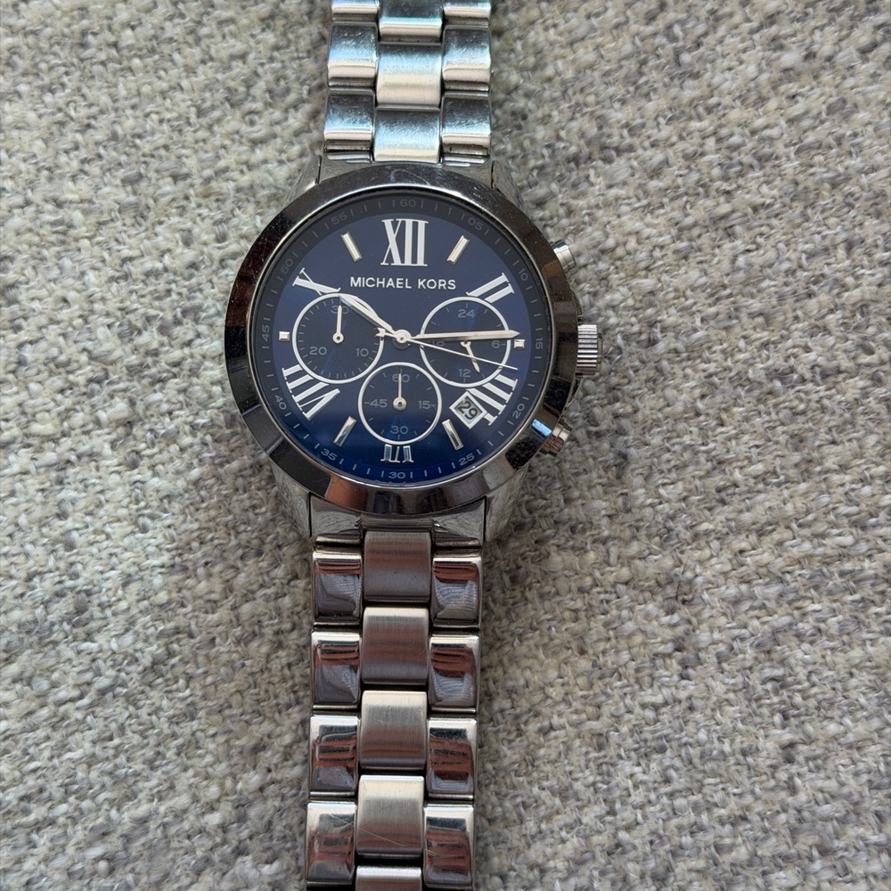 Michael Kors Chronograph with Silver Band and Navy Dial